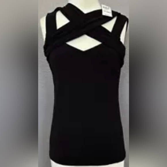 INC Women's Deep Black Crisscross Cutout Front Heritage Party Blouse Top, NWT - Picture 5 of 6